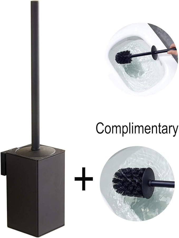 Toilet Brush Holder Black, Toilet Bowl Brush Holder Black Wall Mount Square for Bathroom