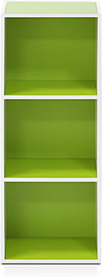 Furinno Pasir 3-Tier Open Shelf Bookcase, White/Green 11003WH/GR