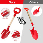 Dsmile 3 Pcs Beach Shovel Toy for Kids Digging 16" Long Metal Sand Shovel Sandbox,Sturdy Wooden Handle Metal Spade for Boy Girl, Travel Beach Toy Summer Fun Birthday