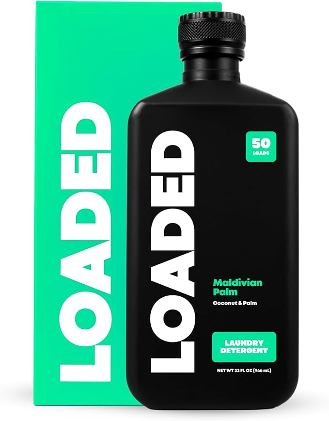 Loaded Laundry Detergent, Luxury Cologne & Perfume Scented | 50 Loads | Coconut & Palm | Skin-Friendly & Plant-Based | Made in USA | 32 oz