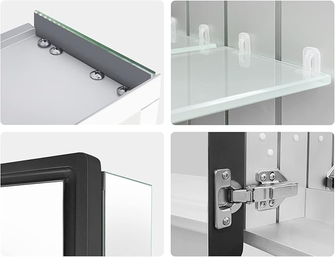 Aluminum Bathroom Medicine Cabinet with Farmhouse Black Framed 16x26 Inches Recess or Surface Mount Mirror Cabinet for Bathroom Toilet Kitchen