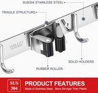 IMILLET 2 Pack Broom and Mop Holder Wall Mounted, Stainless Steel Broom Holder Mop Holder Self Adhesive Heavy Duty Hooks Storage Organizer for Home Laundry Room Garden Garage Closet Kitchen