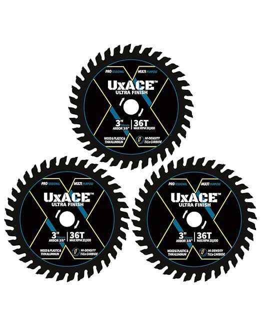 3-Inch 36-Tooth Circular Saw Blade with 3/8-Inch Arbor, Ultra Finish General Purpose Cutting, Carbide Tip, Thin Kerf, for Plywood, MDF, OSB, Laminated, Plastic, Thin Aluminum, 3 Pack