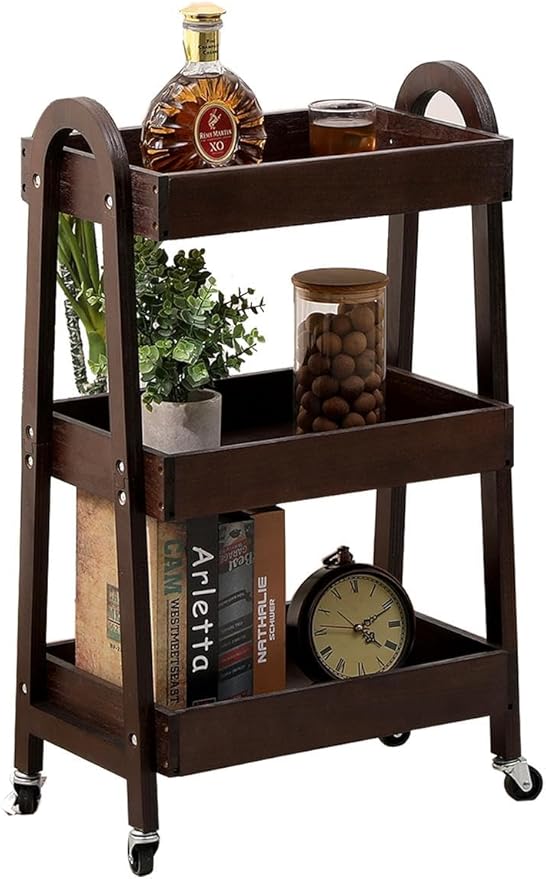 3 Tier Rolling Craft Cart Slim Rolling Storage Cart Wooden Cart on Wheels Bathroom Organizer Rolling Utility Cart Mobile Shelving Unit for Kitchen Bathroom Laundry Narrow Places (Black)