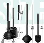 4PACK 3 in 1 Toilet Brush and Plunger Set with Crevice Cleaning Brush, Toilet Plunger and Brush Set with Extra Long Handle, Plungers for Bathroom Accessories, Toilet Plunger with Holder, Black