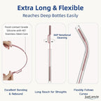 2-in-1 Dual-Head Straw Brush, Premium Silicone Cleaning Brush for Straws & Lid Gaps, Long Flexible for Tumblers & Bottles, Non-Slip Handle, No-Scratch, 2 Pack (6mm & 9mm), Durable & Reusable (Cream)