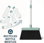 Pet Hair Broom and Dustpan Set, Self Cleaning Teeth No Hair Tangling, Heavy Duty 4 Layer Bristles, Long Handle Upright Sweep Set, Rubber Lip No Dust Left Behind for Home Floor Cleaning(Green)