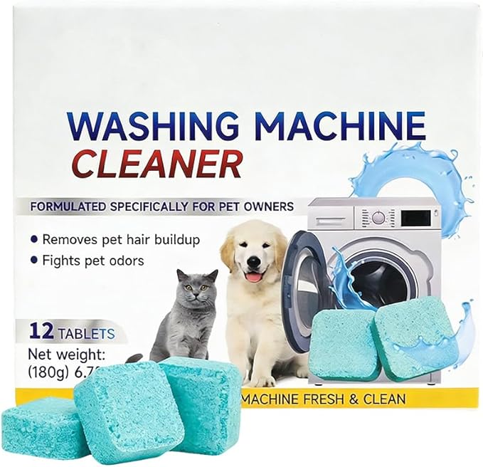 Washing Machine Cleaner Tablets 24 Pack, 2026 Upgraded Washer Cleaner Tablets for HE Top Front Load Washer, Removes Pet Hair, Odors, Suitable for Pet Owners (12 Pack)