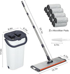 Easywring Washable Mop and Bucket with Wringer Set for Home, Durable and Sturdy Aluminum Flat Mop Head, 2-Chamber, Wet and Dry for All Surfaces, with 8 Reusable Microfiber Mop Pads 13 inch (16 Inch)