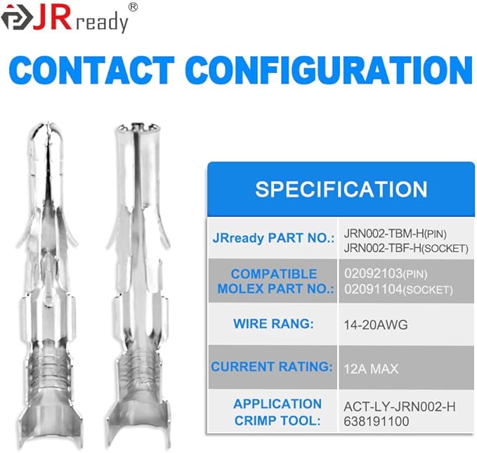 JRready ST6550 .093” Pin Connector Kit 2 3 4 6Pin Connectors Power Crimp Housing Plug 1189 Series Male Female Terminal 14-20AWG Standard Molex 5.03mm Pitch with Crimper Upgraded Pin Removal Tool