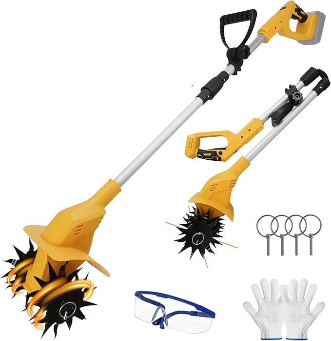 Cordless Tiller Cultivator Compatible with Dewalt 20V Max Li-ion Battery, 500W Brushless Rototiller for Gardening/Lawn, w/330 RPM, 4x12 Tines, 7.87" Tilling Width, 6.3" Depth(NO Battery)