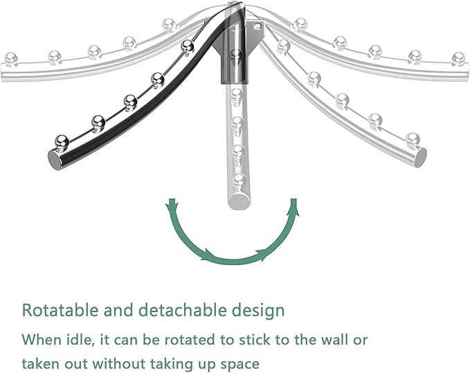 Folding Wall Mounted Clothes Rack, Wall Clothes Hanger Detachable Sturdy Swing Arm Coat Hanger Stainless Steel Clothes Hook Closet Rod Clothing Holder Drying Racks for Bathrooms Laundry Room, 2 Pack