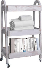3-Tier Rolling Utility Cart with Lockable Wheels Storage Slim Storage Heavy Duty Cart Mobile Shelving Unit Craft Narrow Organizer for Bathroom Laundry Kitchen (Vintage Grey)
