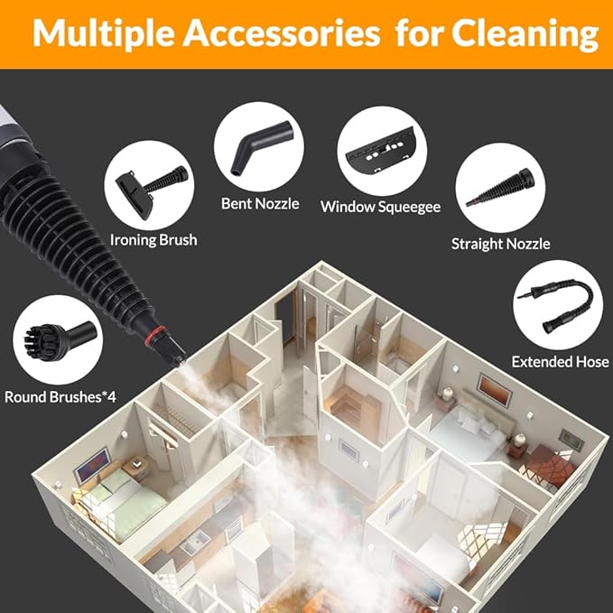 Handheld Pressurized Steam Cleaner with 12 pcs Accessories, Portable Steamer for Cleaning, Steam Cleaner for Home Use, Steamer for Cleaning Car, Furniture, Floor, Upholstery, Grout and Tile, Deep Gray