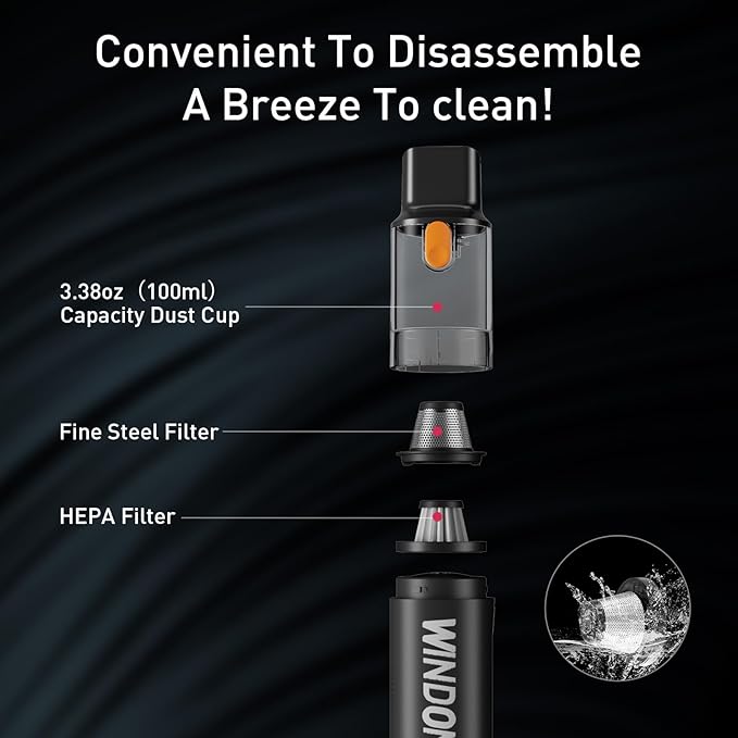 Car Vacuum, 12000Pa 2-in-1 Cleaner & Tire Inflator 150PSI, 60W Brushless Motor, Cordless Handheld Vacuum & Air Pump with Pressure Gauge, LED Light, Multi-Nozzles for Car, Home, Office