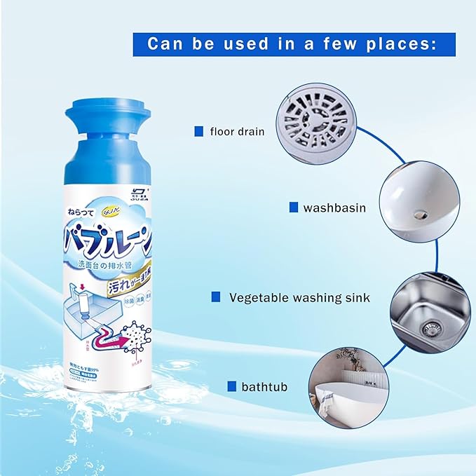 Foam Drain Cleaner – Hair Clog Remover for Kitchen, Sink, Tub & Bathroom Drains, Powerful Foaming Action, Fast Drain Unclogging, (2-Pack) HERIOS