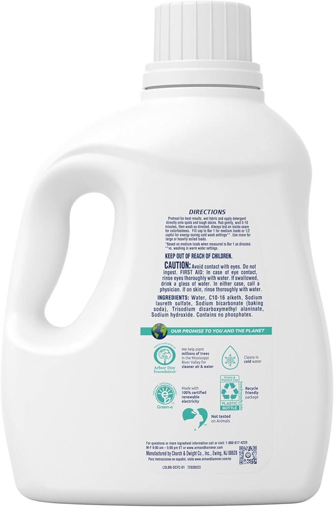 ARM & HAMMER Deep Clean Free & Clear Liquid Laundry Detergent, Free of Dyes, Perfumes and Phosphates, Suitable for Sensitive Skin, Dermatologist Tested, 102 Fl Oz, 68 Loads