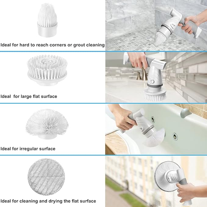 Electric Spin Scrubber, Bathroom Shower Electric Scrubber for Cleaning Tub/Tile/Floor/Sink/Window, Power Cleaning Brush Rechargeable Cordless with 4 Replaceable Cleaner Brush Heads