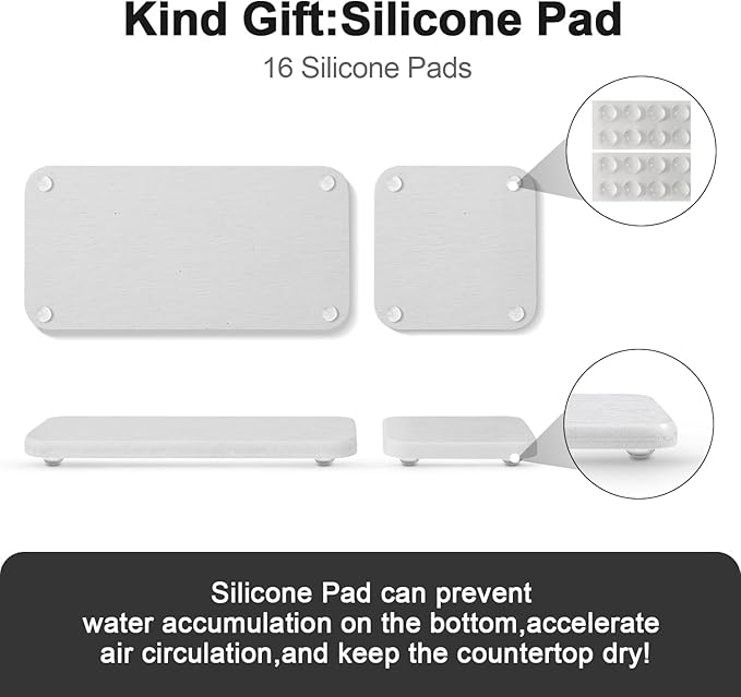 Water Absorbing Stone Tray for Sink | Quick Drying Diatomaceous Earth Coasters | Soap Dish Holder & Toothbrush Holder for Bathroom Counter | Hand Soap & Plant & Toiletries | Light Grey 4-Pack