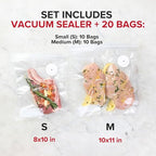 Chef Preserve Compact Vacuum Sealer for Food (Vacuum Sealer Machine + 20 Reusable Vacuum Bags) Powerful Handheld Vacuum Sealer Machine, Seal Meal Saver, Portable Food Sealer