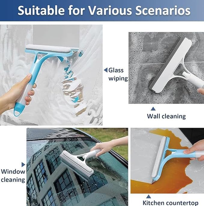 3 in 1 Spray Squeegee, WindowSqueegee with Spray 3 in 1 WindowSqueegee Cleaner, Spray WindowSqueegee Cleaner Tool with SprayBottle, for Car, Home, Kitchen Window（Blue+White）