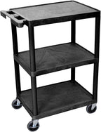 Luxor Multipurpose Storage Utility Cart 3 Shelves Structural Foam Plastic - Black