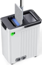 Mop and Bucket Set | Auto-Spray Cleaning | Dirty Water Separation Keep Water Fresh | Flat Mop & Bucket with Scraper | 3X Washable Pads | Mops for Floor Cleaning All Floors Tile Wall Window