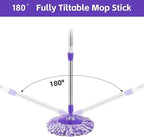 Spin Mop Replacement Handle, 47.6-inch 360 Degrees Rotating Telescopic Replacement Mop Stick with a Robust Stainless Steel Disc for Spin Mop Bucket Cleaning System (Stainless Steel Disc,Purple)