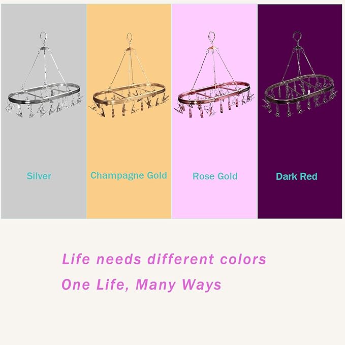 Aluminum Sock Drying Rack with 26 Non-Slip Clips, and Wind-Resistant Hook, Laundry Drying for Socks, Baby Clothes, Underwear, and Delicates. Oval & One-Piece Design, (Silver)