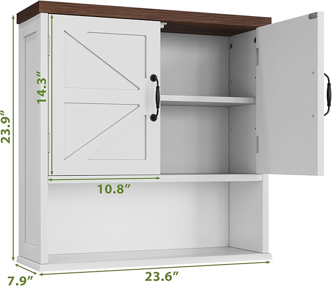 Bathroom Wall Cabinet with Barn Doors, Wall Mounted Bathroom Cabinet, Farmhouse Style, Adjustable Shelf, Wall Mounted Medicine Cabinets, 23.6 x 7.9 x 23.9 Inches