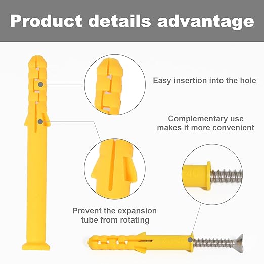 Drywall Anchors Kit 60 pcs 304 Stainless Steel Philips Flat Head Screws and 60 pcs Plastic Anchors for Concrete, Drywall, Brick, and Heavy Hanging Mounting, 3 Size M6 x 30mm/ 40mm/ 60mm