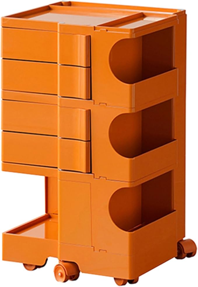 Multipurpose Utility Storage Cart - ABS Plastic Storage Caddy with Wheels and Slide Out Drawers - 360°Rotating Professional Trolley Cart - Mobile Caddy for Salon Supplies, Kitchen Needs (Orange)