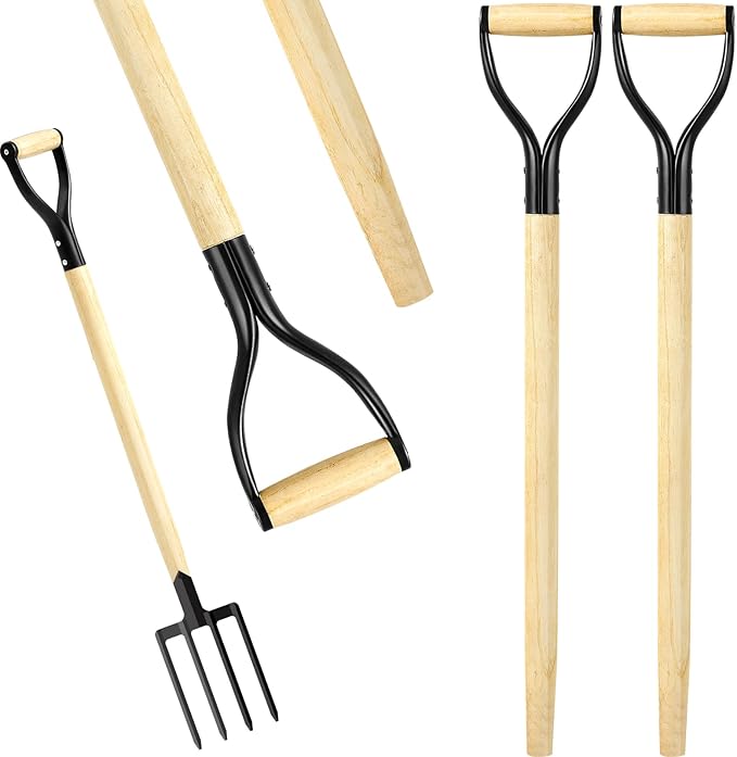 2 Pcs Spading Pitchfork Handle 30 Inch Wooden Shovel Handle Replacement D Shaped Pitch Fork Handles Replacement Tool for Shovel Scoop Hoe Rake Garden Digging