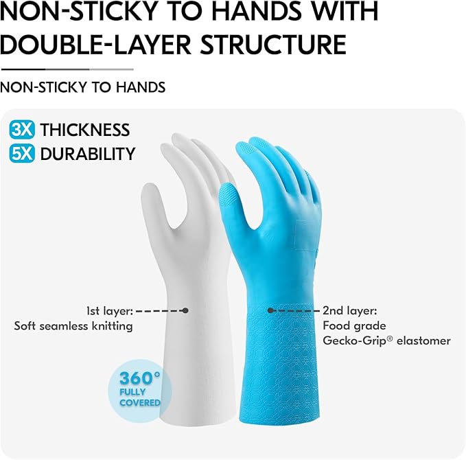 Vgo... 1 Pair Household Cleaning Gloves Infused with Rresh Rich Aromas, Lined Dishwashing Gloves,Long Sleeves Kitchen Gloves, Bathroom Cleaning, Gardening, Pet Care(Light Blue,XL,TP1117)