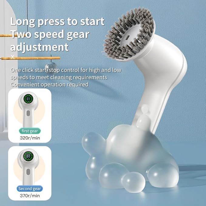COO Electric Spin Scrubber, Cordless Cleaning Brush Scrubber, Home Power Scrubber for Cleaning Bathroom Kitchen, Cleaning Brush with 8 Replacement Heads Bathroom Cleaner (White, SX828)