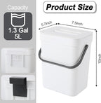 Compost Bin Kitchen, Bring 5 Rolls (100) of Garbage Bags, for Use on Countertops or Under Sinks, Hanging Trash Can with Lid, for Cupboard/Bathroom/Bedroom/Office/Camping(White 1.3 Gallon/5L)