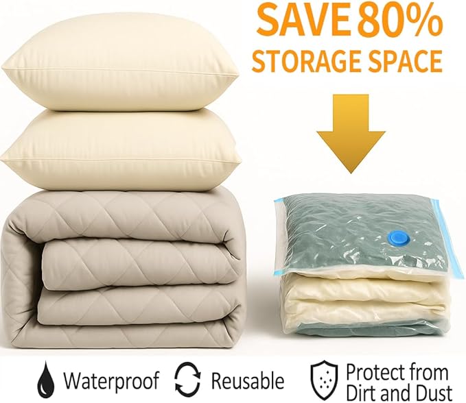 Vacuum Storage Bags with Electric Pump and Hand Pump,8 Pack Vacuum Seal Bags for Clothing,Space Saver Bags for Travel and Home(Large 60 * 80)