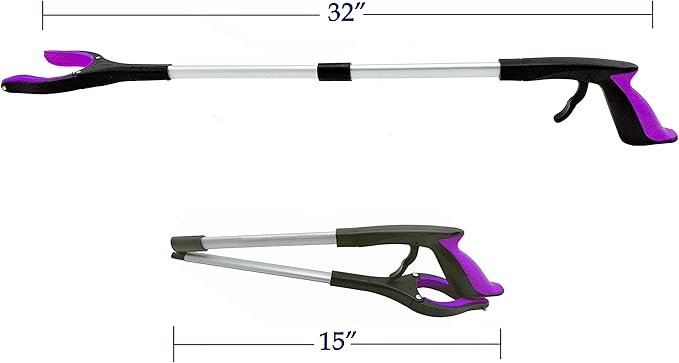 2-Pack Reacher Grabber Tool, Foldable Trash Picker Grabber, Trash Gripper, Garden Nabber, Litter Picker, Extended Grabber（Purple/Blue)