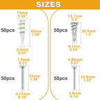 KURUI Self Drilling Drywall Anchors Assortment Kit, 200PCs Picture Hanging Kit for Frame,Curtain Rods,Art Hanging, 100PCs #6 Heavy Duty Metal Dry Wall Anchors 100PCs #8 Plastic Drywall Hangers