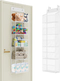 Univivi Over The Door Organizer Behind The Door Storage, Baby Door Storage with 5 Clear Plastic Pockets & 2 Big Metal Hooks for Cosmetics, Bathroom, Nursery and Sundries