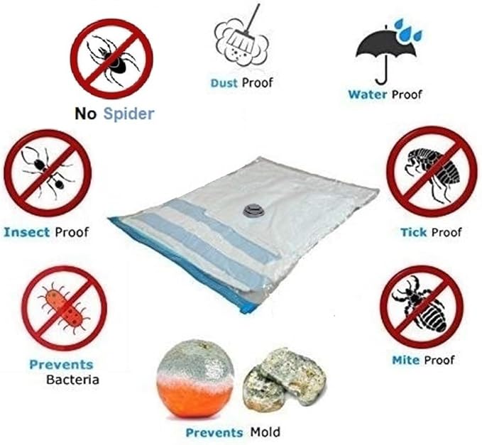 5 Pack Extra Jumbo Vacuum Storage Bags (51"x47"in Our Largest Size) Airtight Seal, Waterproof, Dustproof, for Clothes, Blankets, Comforters, Pillows, Bedding, Closet Organizing, Winter Storage.