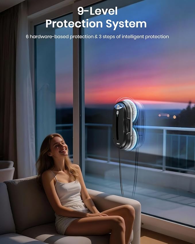 BNZ Smart Window Cleaning Robot, Twin Turbo & Dual Auto-Spray Window Cleaner with Multiple Safety System, AI Path Planning, Frameless Edge Detection, K1, Matt Black