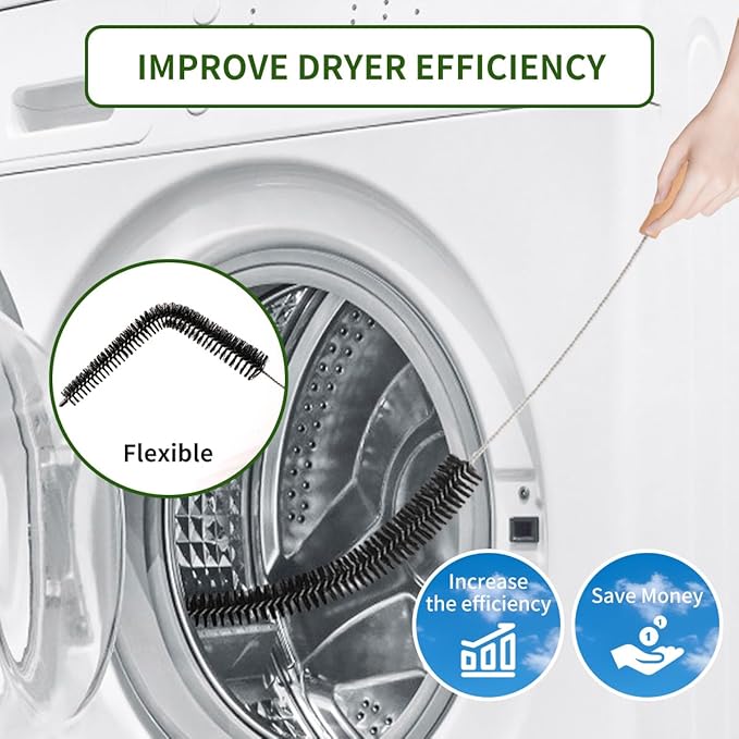Dryer Lint Brush Vent Cleaner 30 inch Refrigerator Coil Cleaning Brushes Clothes Trap Duct Remover, Crevice Cleaning Brush, Washing Machine Cleaning Tools for Household (2 Pack)