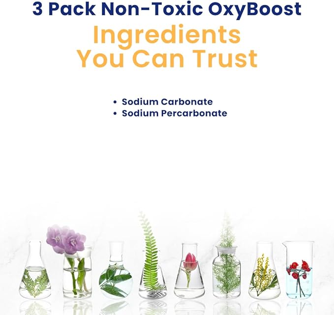 OxyBoost - Oxygen Whitener & Clothes Stain Remover Laundry Detergent Powder with Sodium Percarbonate - Brightens Whites & Safe for Colors - Non-Chlorine, Gentle Yet Powerful - Pack of 3