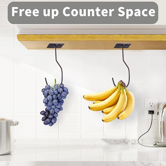 Self-Adhesive Banana Hooks, Foldable Magnetic Hanger Under Cabinet, Sturdy Metal Banana Holder for Kitchen, Space-Saving Design to Keep Bananas Fresh 1 Pieces Bronze