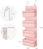 Dahey Over The Door Organizer Boho Nursery Storage Decor Closet Hanging Organizer with Tassels Decoration for Bedroom Nursery Bathroom Apartments Dorm Pantry, 4 Pockets, Pink