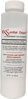 Essential Depot 1 lb Food Grade Sodium Hydroxide Lye Evenly-Sized Micro Pels (Beads or Particles) - 1 lb Bottle - Lye Drain Cleaner - HDPE Container with Resealable Child Resistant Cap and Handle