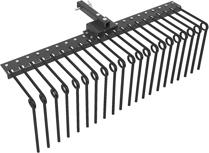 Pine Straw Rake, 48 Inch Landscape Rake for 2" Receiver, Fits Lawn Tractors & ATV/UTV | Heavy-Duty Powder Coated Steel Construction | Yellow