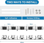 IMILLET Broom Holder Wall Mounted, Stainless Steel Broom Mop Holder Self Adhesive Heavy Duty Hooks Storage Organizer for Home Laundry Room Garden Garage Closet Kitchen 1 Pack（5 Racks with 4 Hooks）