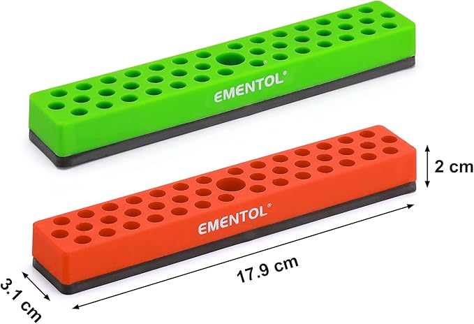 EMENTOL 2PCS 1/4" Magnetic Bits Holder Set - Orange and Green, 86PCS Hole, Bit Organizer with Strong Magnetic, Magnetic Bits Organizer, 2 Pieces